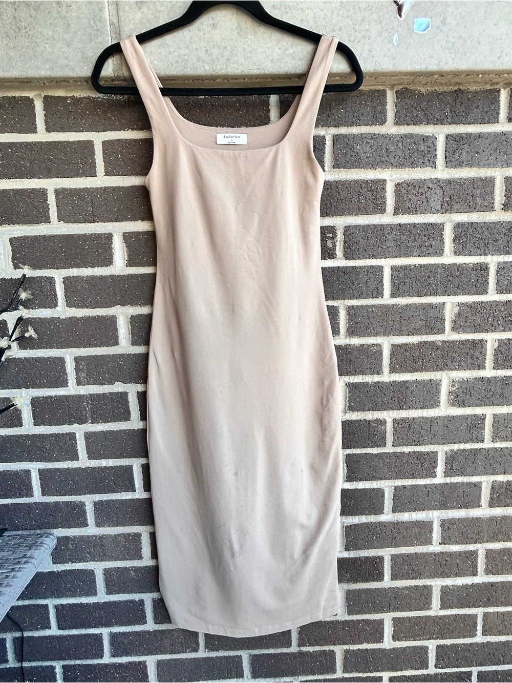 BABATON Sleeveless Beige Stretch Midi Dress - Size Small